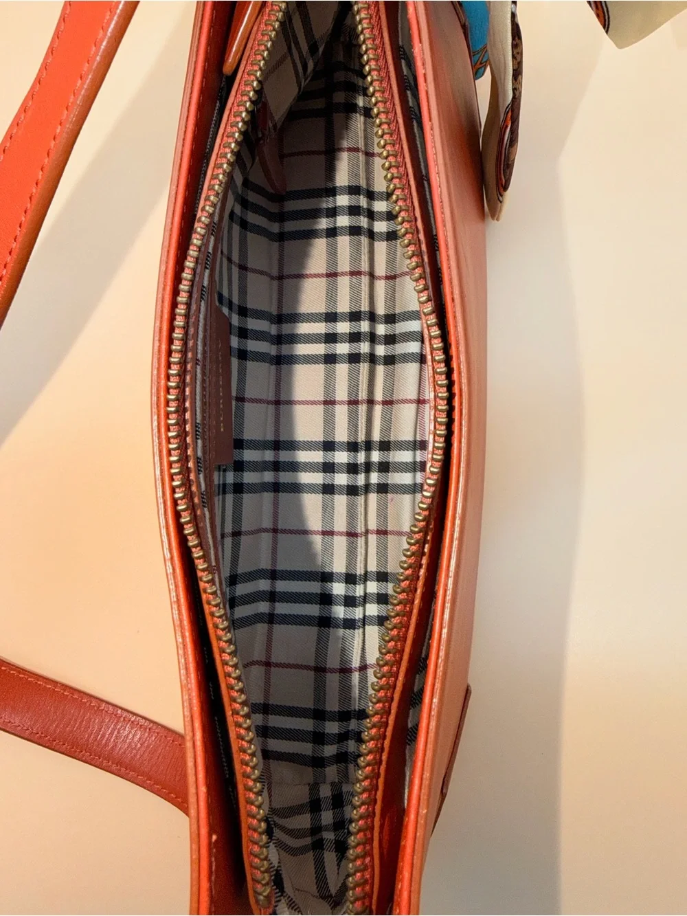 Burberry Vintage Terracotta Leather Shoulder Bag Nova Check Lining